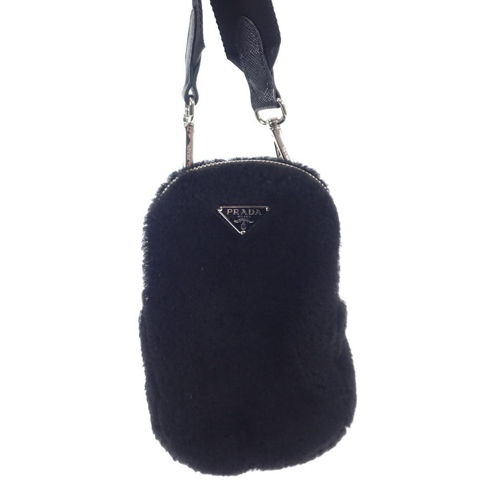 Prada Shearling Sheepskin Mini Shoulder Bag Black Fur Nero